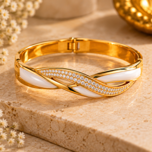 Home gold and white enamel bangle duo