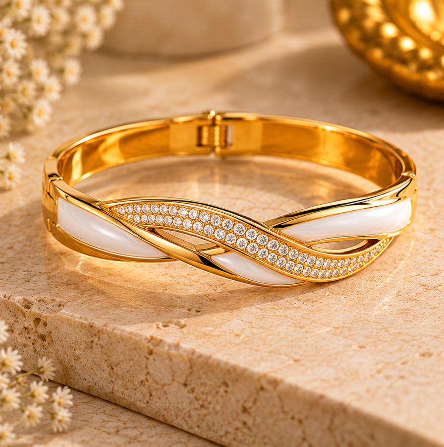 gold and white enamel bangle duo gold and white enamel bangle duo