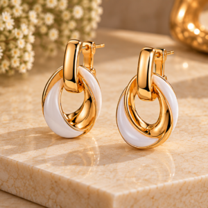 Home gold and white twisted hoop earrings